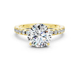 Yellow gold Round Cut Moissanite Solitaire Ring with Round  Pavé Band and Four-Prong Setting_36