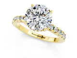 Yellow gold Round Cut Moissanite Solitaire Ring with Round  Pavé Band and Four-Prong Setting_37