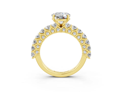 Yellow gold Round Cut Moissanite Solitaire Ring with Shared Prong Pavé Band and Four-Prong Setting_3