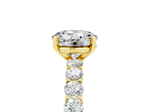 Yellow gold Round Cut Moissanite Solitaire Ring with Shared Prong Pavé Band and Four-Prong Setting_5