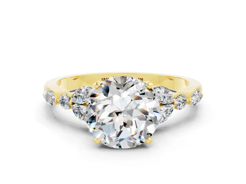 Yellow gold Round Cut Moissanite Solitaire Ring with Side Stones and Four-Prong Setting_12