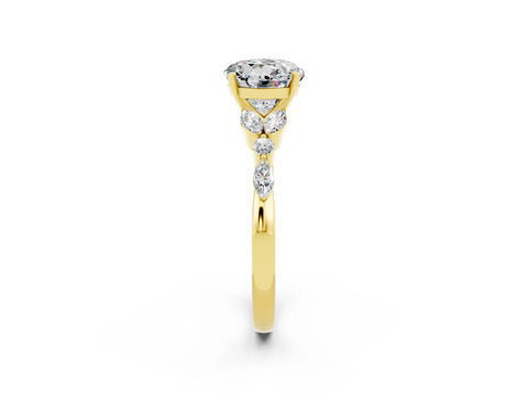 Yellow gold Round Cut Moissanite Solitaire Ring with Side Stones and Four-Prong Setting_14