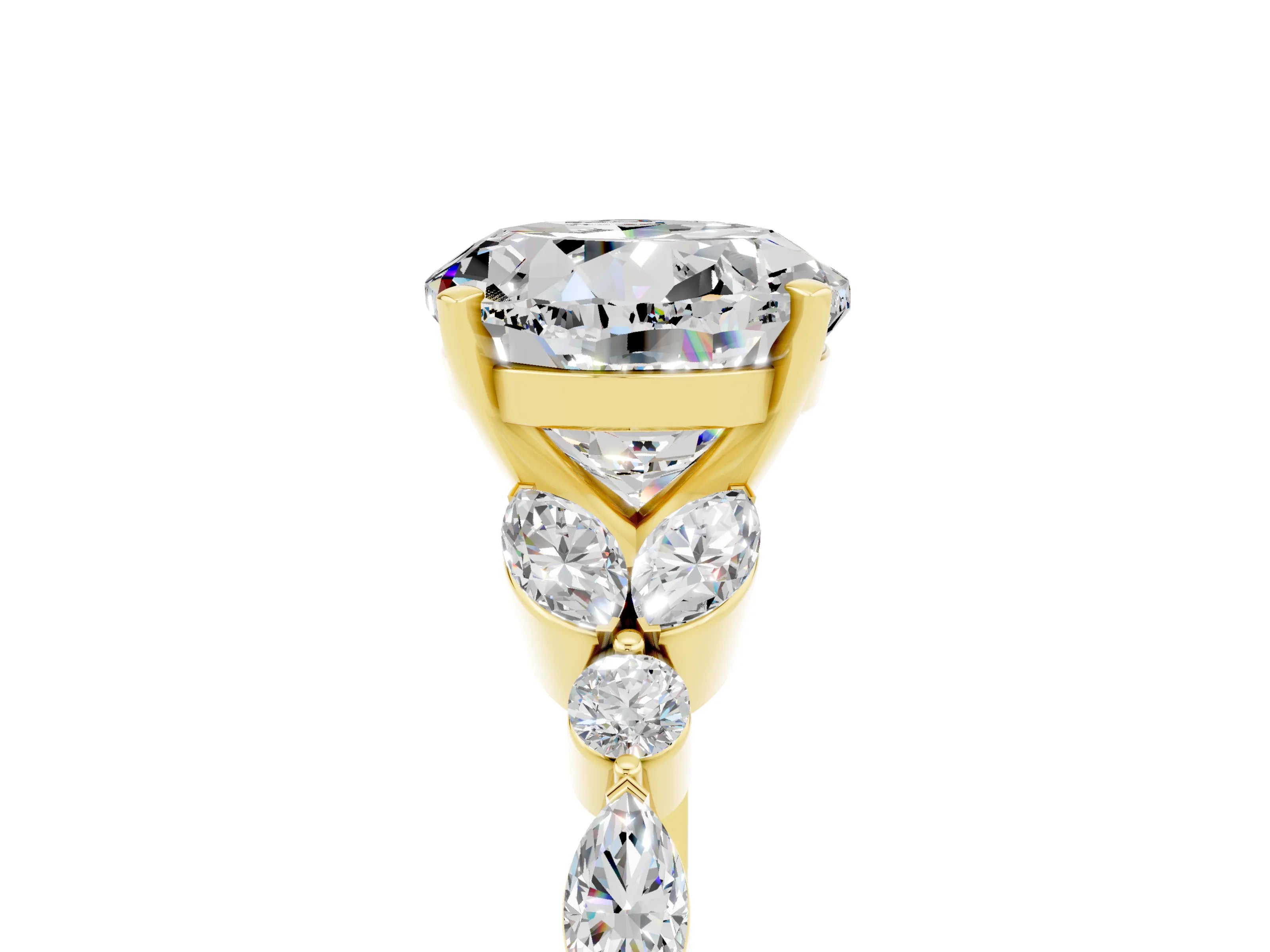 Yellow gold Round Cut Moissanite Solitaire Ring with Side Stones and Four-Prong Setting_17