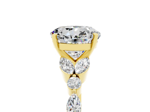 Yellow gold Round Cut Moissanite Solitaire Ring with Side Stones and Four-Prong Setting_17