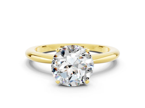 Yellow gold Round Cut Moissanite Solitaire Ring with Six-Prong Setting and Classic Band