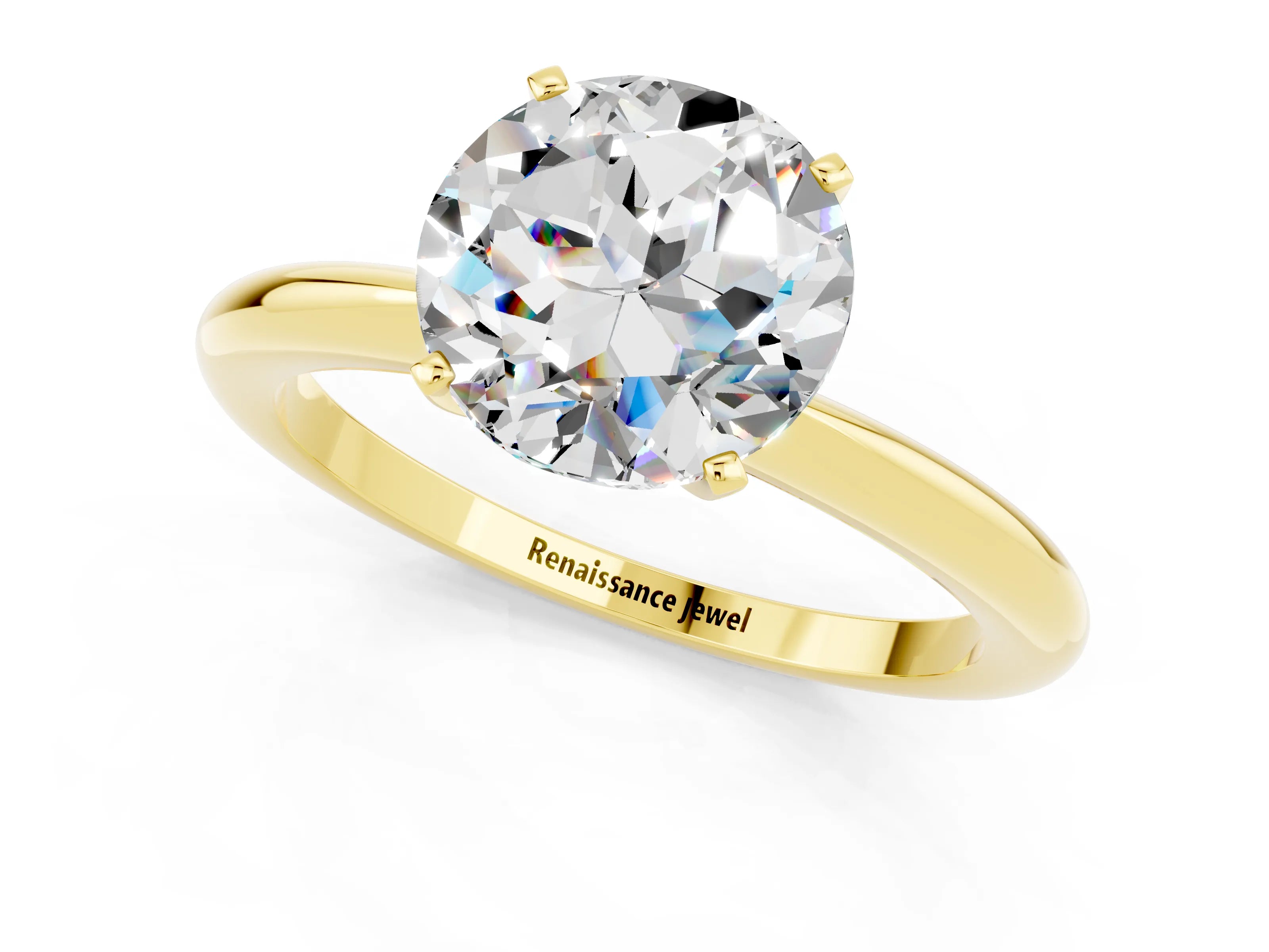 Yellow gold Round Cut Moissanite Solitaire Ring with Six-Prong Setting and Classic Band_1