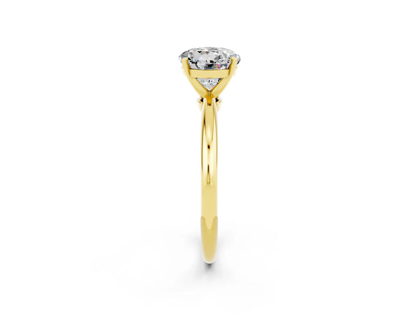 Yellow gold Round Cut Moissanite Solitaire Ring with Six-Prong Setting and Classic Band