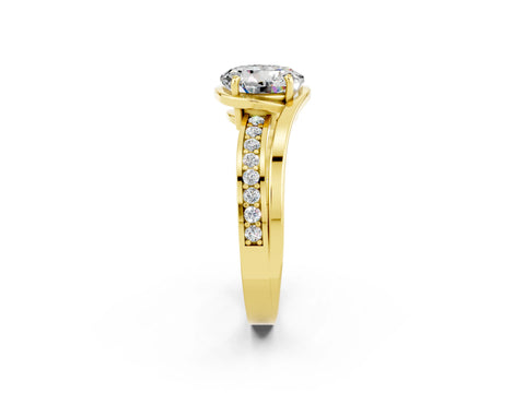 Yellow gold Round Cut Moissanite Solitaire Ring with Split Shank and Prong Setting_2