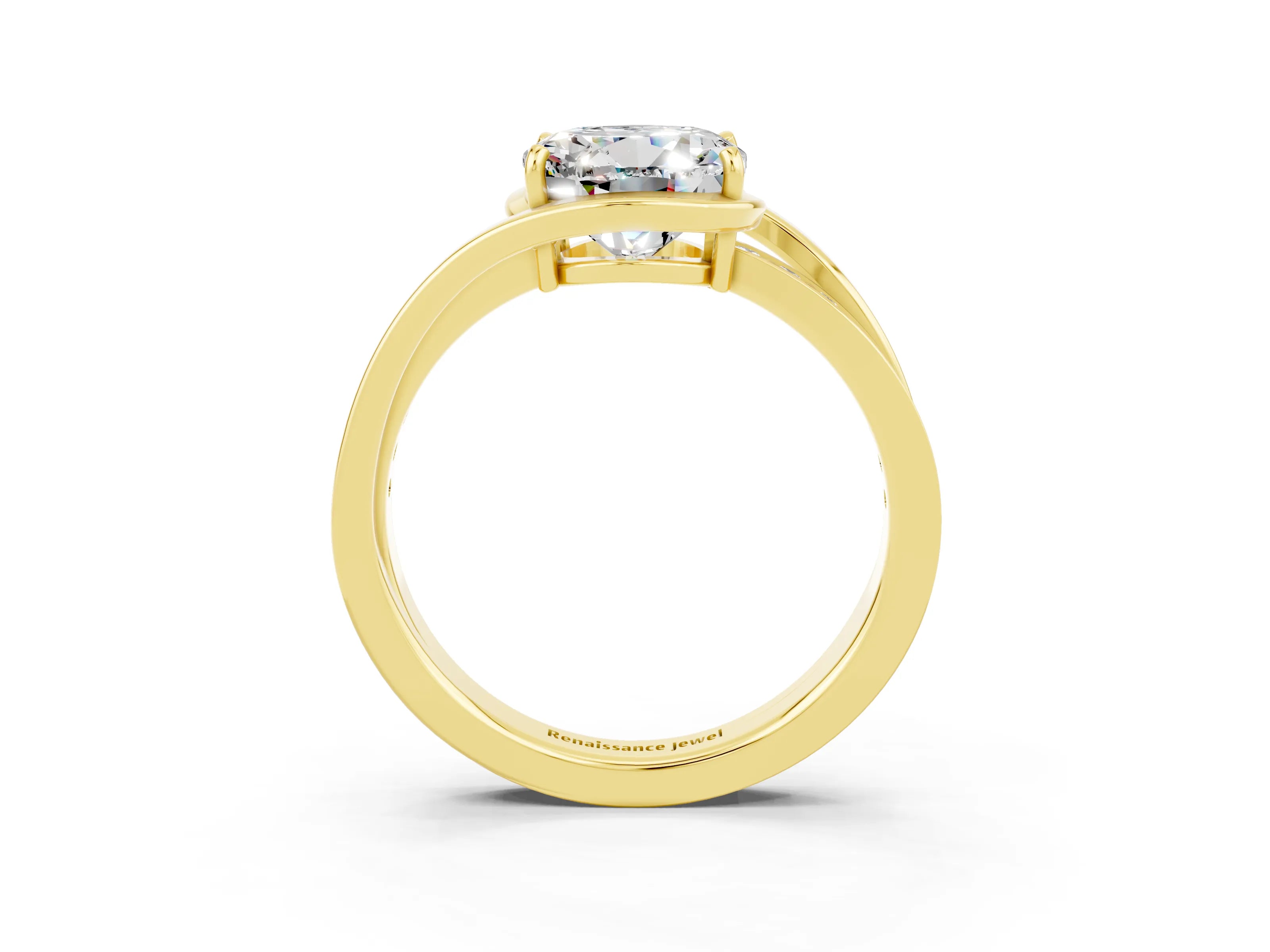 Yellow gold Round Cut Moissanite Solitaire Ring with Split Shank and Prong Setting_3