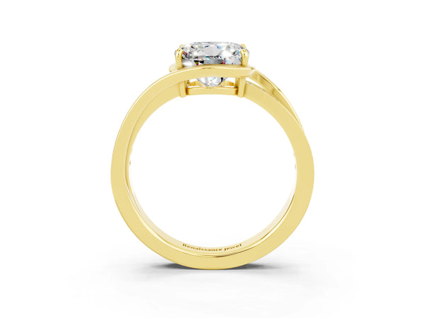 Yellow gold Round Cut Moissanite Solitaire Ring with Split Shank and Prong Setting