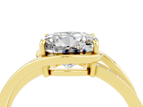 Yellow gold Round Cut Moissanite Solitaire Ring with Split Shank and Prong Setting_4