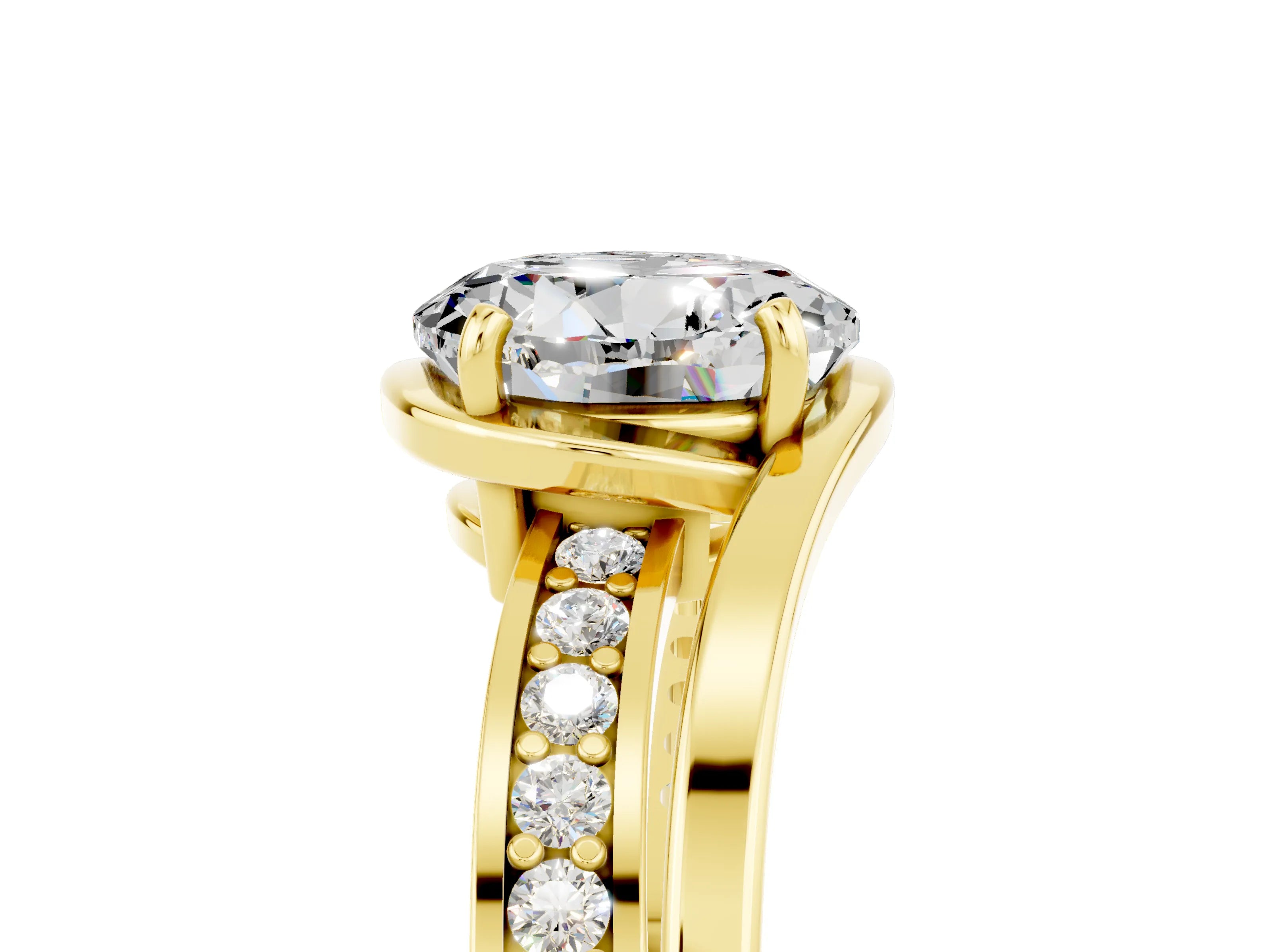 Yellow gold Round Cut Moissanite Solitaire Ring with Split Shank and Prong Setting_5