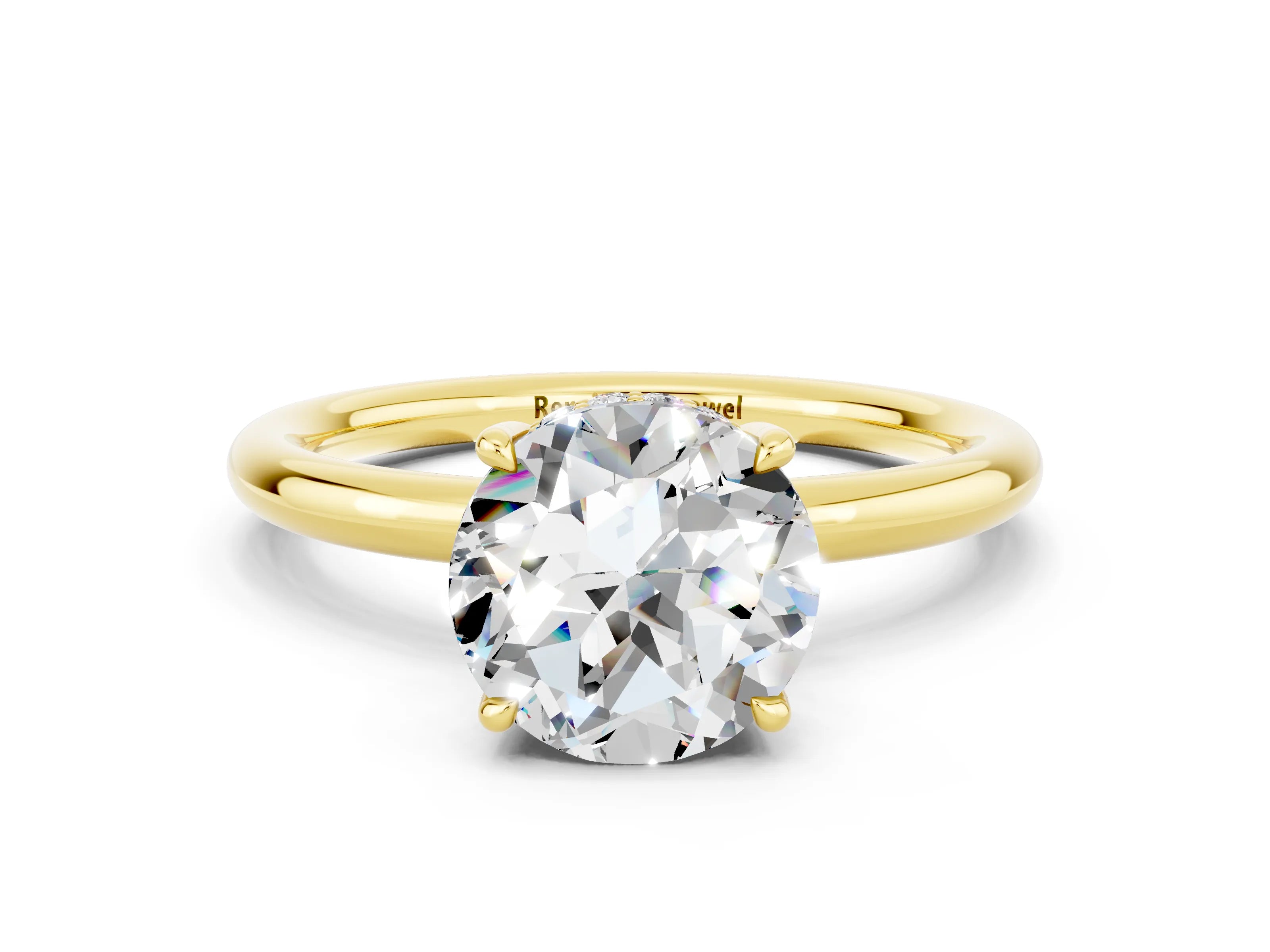 Yellow gold Round Cut Moissanite Solitaire Ring with Thin Band and Four-Prong Setting_12