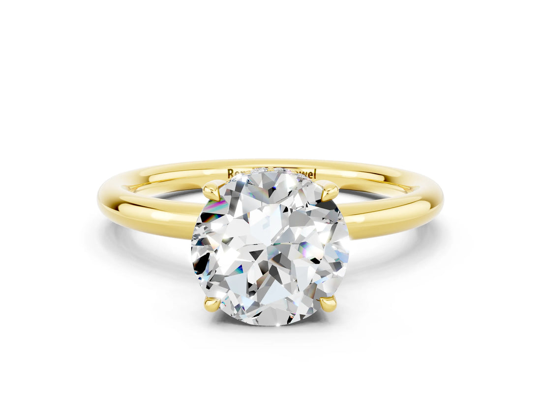 Yellow gold Round Cut Moissanite Solitaire Ring with Thin Band and Four-Prong Setting_12