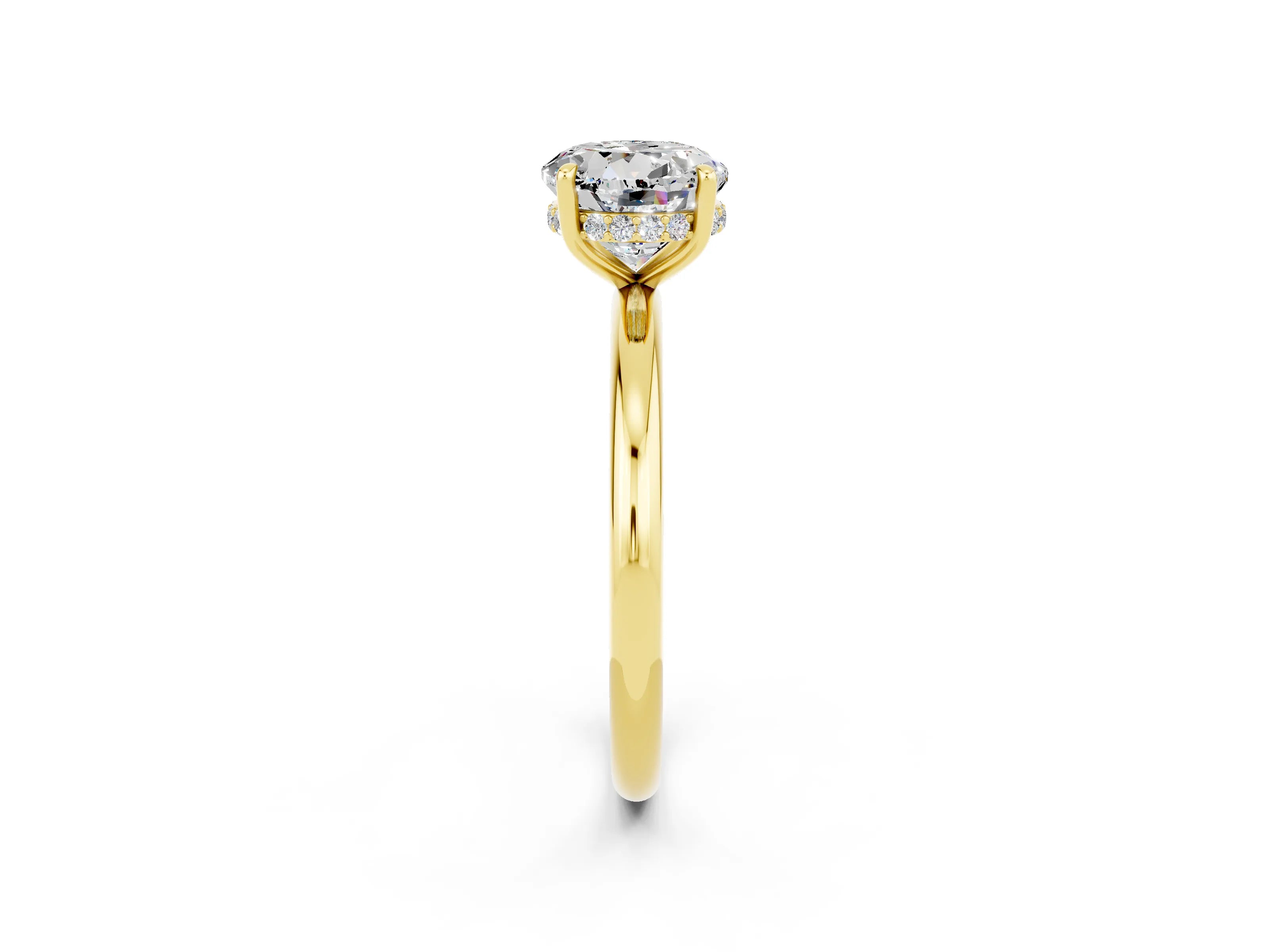 Yellow gold Round Cut Moissanite Solitaire Ring with Thin Band and Four-Prong Setting_14