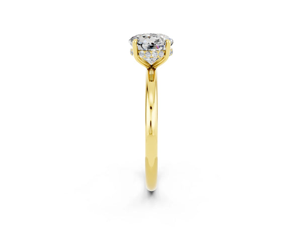 Yellow gold Round Cut Moissanite Solitaire Ring with Thin Band and Four-Prong Setting