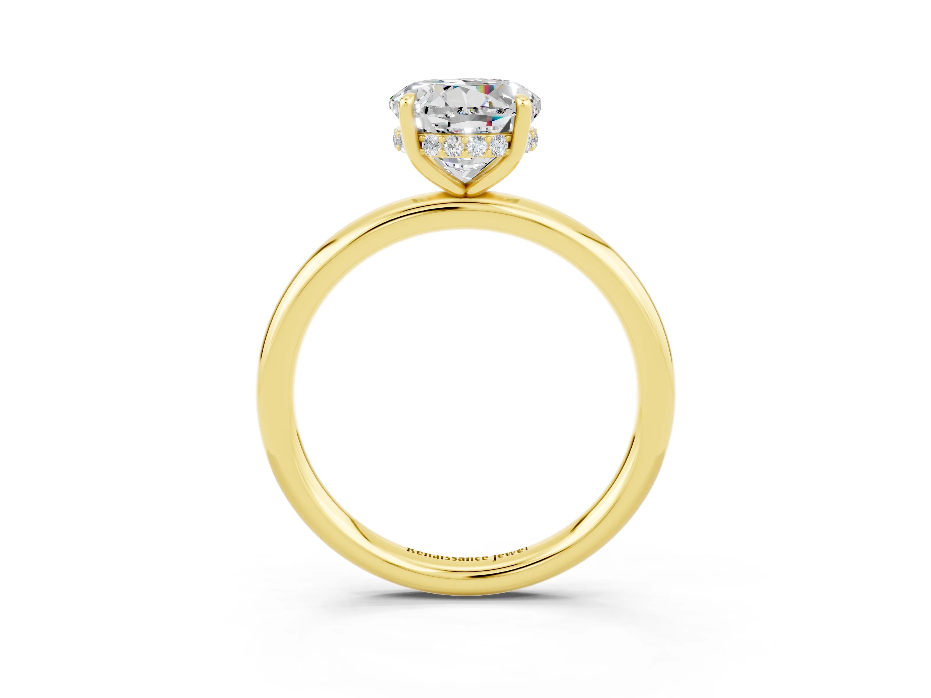 Yellow gold Round Cut Moissanite Solitaire Ring with Thin Band and Four-Prong Setting_15