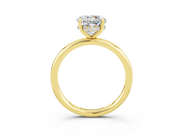 Yellow gold Round Cut Moissanite Solitaire Ring with Thin Band and Four-Prong Setting