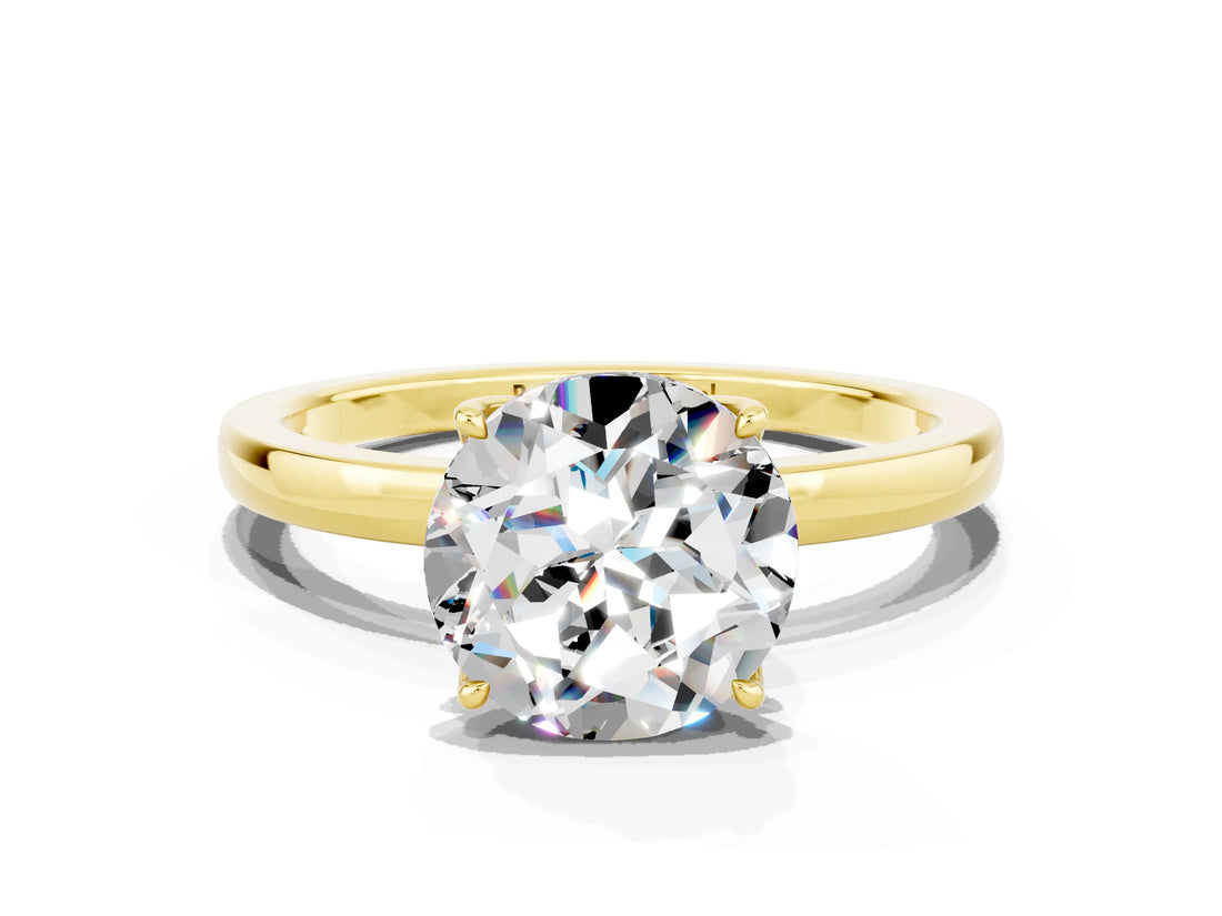 Yellow gold Round Cut Moissanite Solitaire Ring with Thin Band and Prong Setting_12