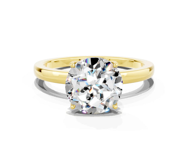 Yellow gold Round Cut Moissanite Solitaire Ring with Thin Band and Prong Setting