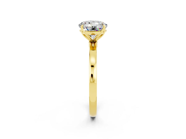 Yellow gold Round Cut Moissanite Solitaire Ring with Thin Band and Prong Setting