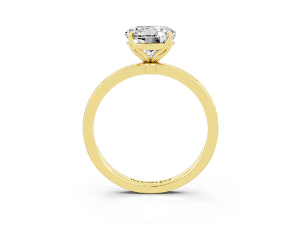 Yellow gold Round Cut Moissanite Solitaire Ring with Thin Band and Prong Setting
