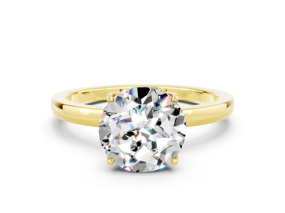 Yellow gold Round Cut Moissanite Solitaire Ring with Thin Band and Prong Setting_24