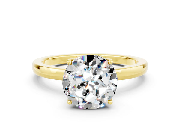 Yellow gold Round Cut Moissanite Solitaire Ring with Thin Band and Prong Setting