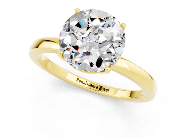 Yellow gold Round Cut Moissanite Solitaire Ring with Thin Band and Prong Setting