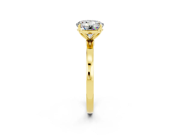Yellow gold Round Cut Moissanite Solitaire Ring with Thin Band and Prong Setting