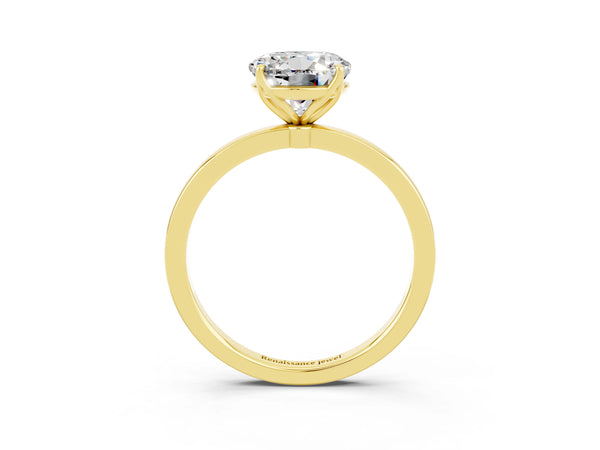 Yellow gold Round Cut Moissanite Solitaire Ring with Thin Band and Prong Setting