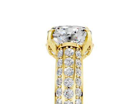 Yellow gold Round Cut Moissanite Solitaire Ring with Three-Row Pavé Band and Four-Prong Setting_17
