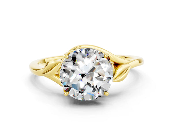 Yellow gold Round Cut Moissanite Solitaire Ring with Twist Band and Four-Prong Setting