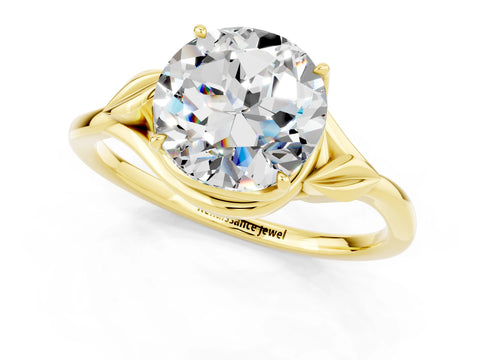 Yellow gold Round Cut Moissanite Solitaire Ring with Twist Band and Four-Prong Setting_25