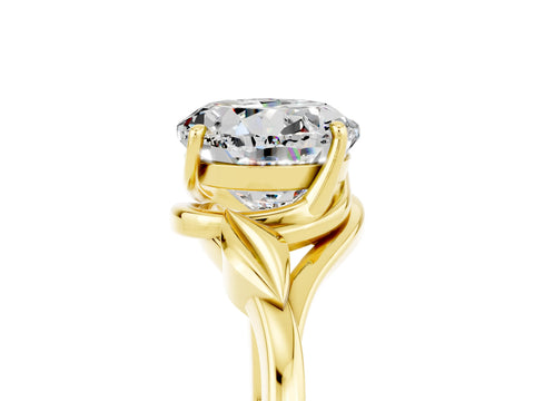 Yellow gold Round Cut Moissanite Solitaire Ring with Twist Band and Four-Prong Setting_29