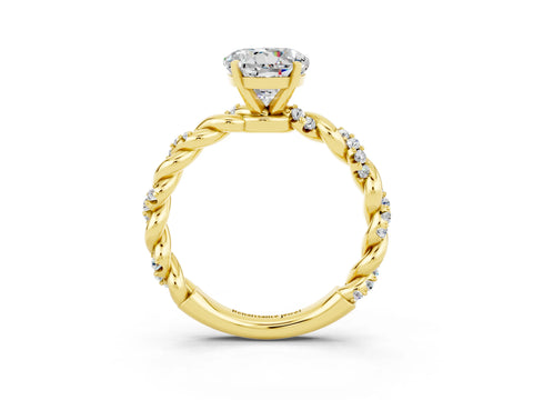 Yellow gold Round Cut Moissanite Solitaire Ring with Twisted Band and Pavé Accents_3