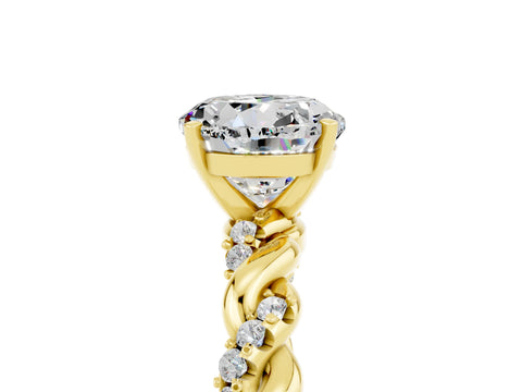 Yellow gold Round Cut Moissanite Solitaire Ring with Twisted Band and Pavé Accents_5
