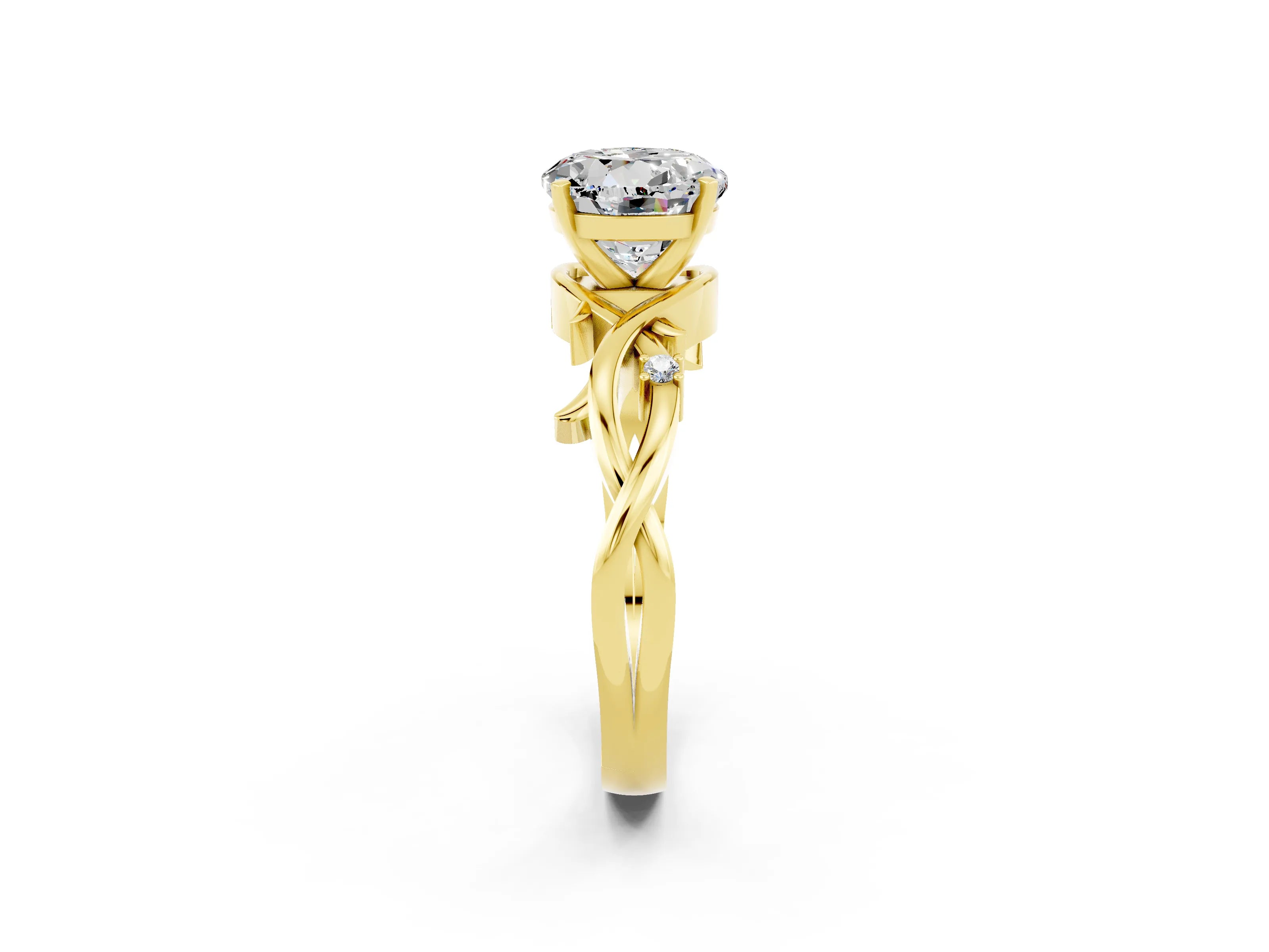 Yellow gold Round Cut Moissanite Solitaire Ring with Twisted Band and Prong Setting_2
