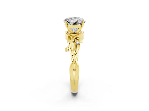 Yellow gold Round Cut Moissanite Solitaire Ring with Twisted Band and Prong Setting_2