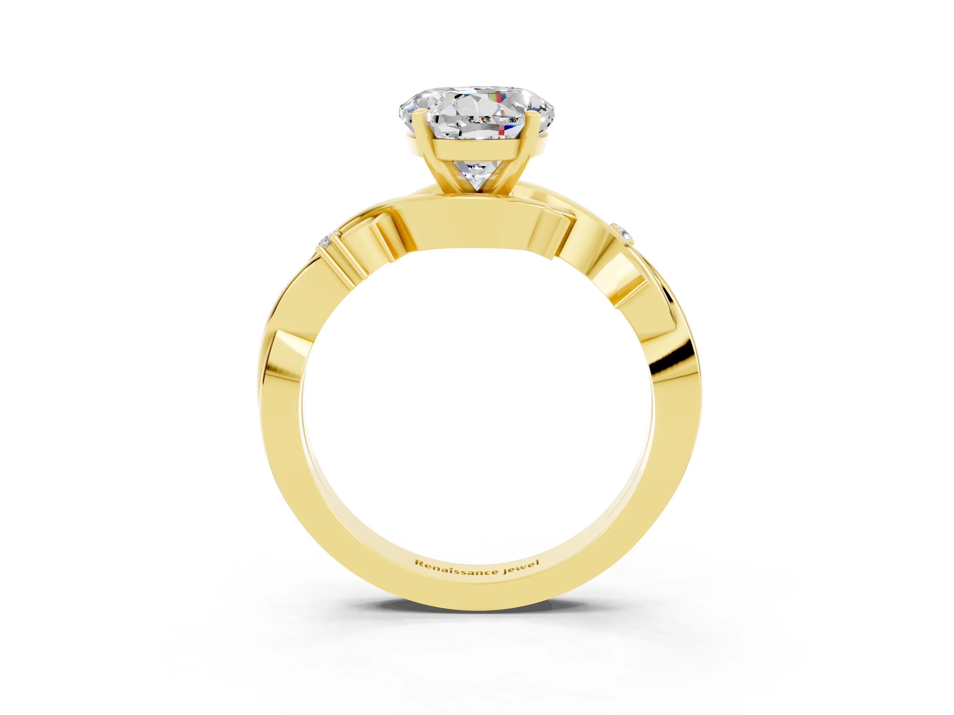 Yellow gold Round Cut Moissanite Solitaire Ring with Twisted Band and Prong Setting_3
