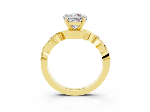 Yellow gold Round Cut Moissanite Solitaire Ring with Twisted Band and Prong Setting_3