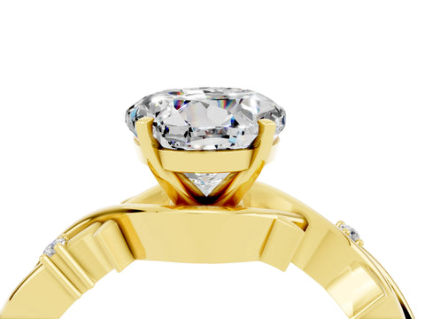 Yellow gold Round Cut Moissanite Solitaire Ring with Twisted Band and Prong Setting_4