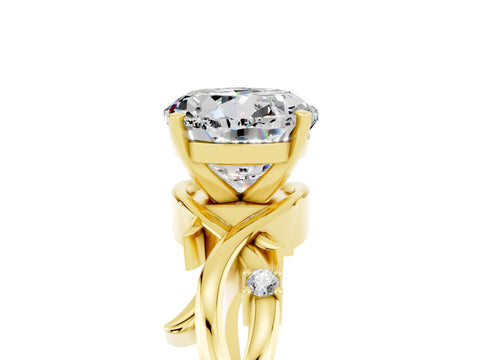 Yellow gold Round Cut Moissanite Solitaire Ring with Twisted Band and Prong Setting_5