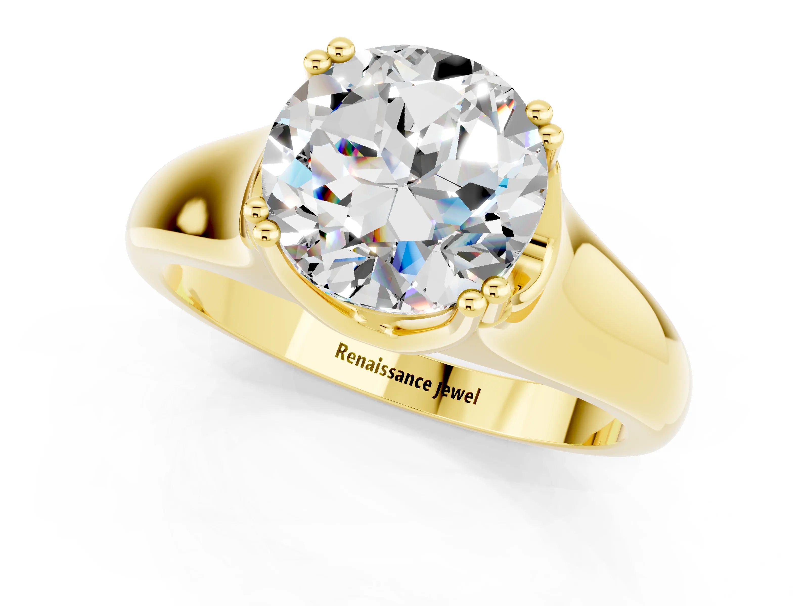 Yellow gold Round Cut Moissanite Solitaire Ring with Wide Band and Prong Setting_1
