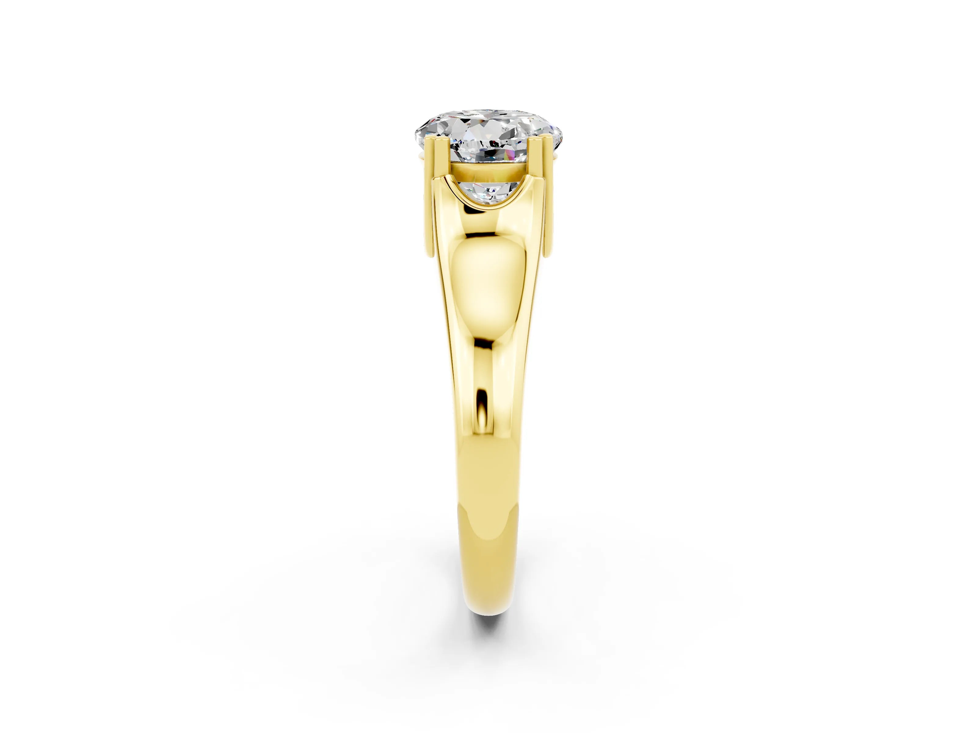 Yellow gold Round Cut Moissanite Solitaire Ring with Wide Band and Prong Setting_2