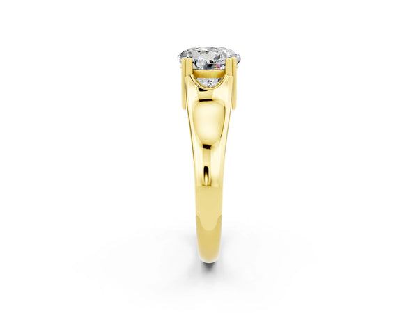 Yellow gold Round Cut Moissanite Solitaire Ring with Wide Band and Prong Setting