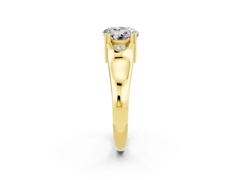 Yellow gold Round Cut Moissanite Solitaire Ring with Wide Band and Prong Setting_2