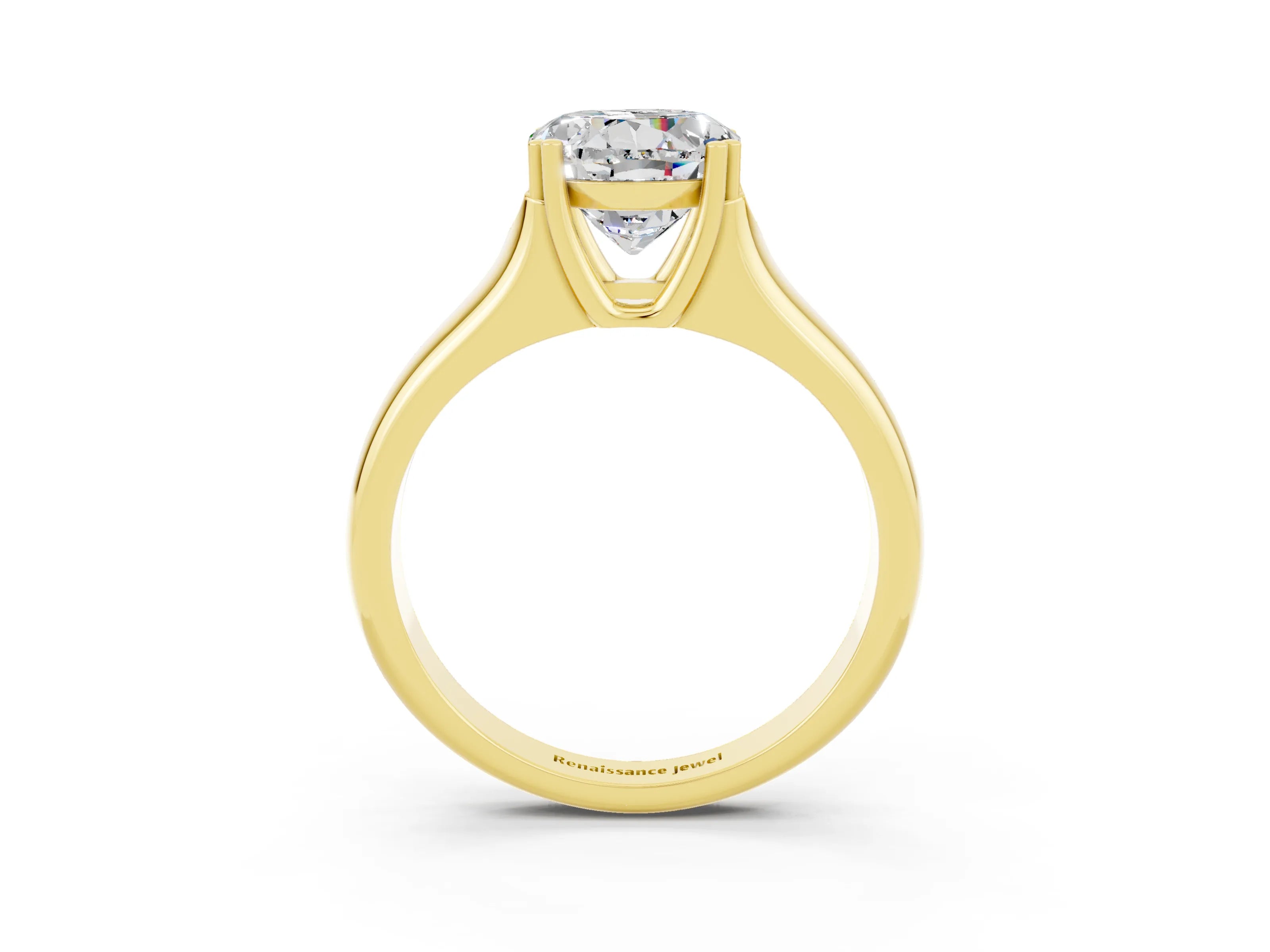Yellow gold Round Cut Moissanite Solitaire Ring with Wide Band and Prong Setting_3