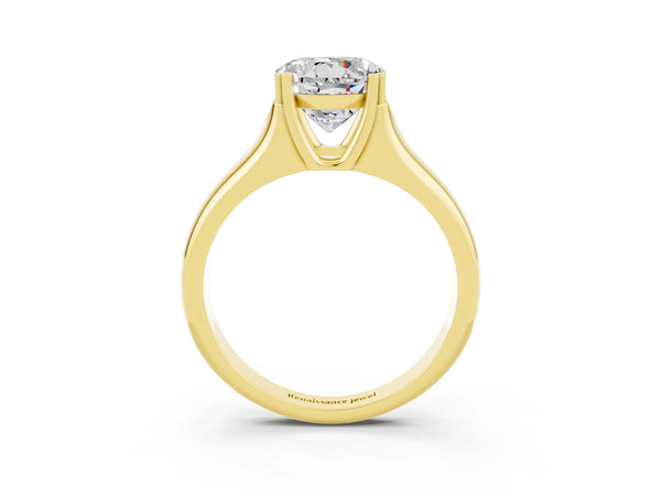 Yellow gold Round Cut Moissanite Solitaire Ring with Wide Band and Prong Setting