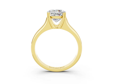 Yellow gold Round Cut Moissanite Solitaire Ring with Wide Band and Prong Setting_3